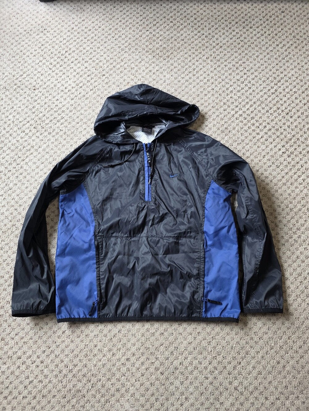 Nike Black and Blue Hooded Windbreaker Pullover Jacket